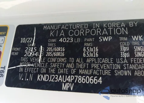 2023 Kia Soul Lx z USA, uszkodzony, nr VIN KNDJ23AU4P7860664